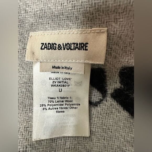 ZADIG & VOLTAIRE Elliot Love Wool-Blend Poncho - Black White LOGO - Picture 10 of 13